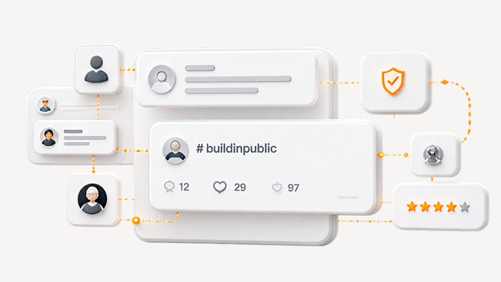 A social media interface surrounded by Bitcoin-backed identity and reputation signals.